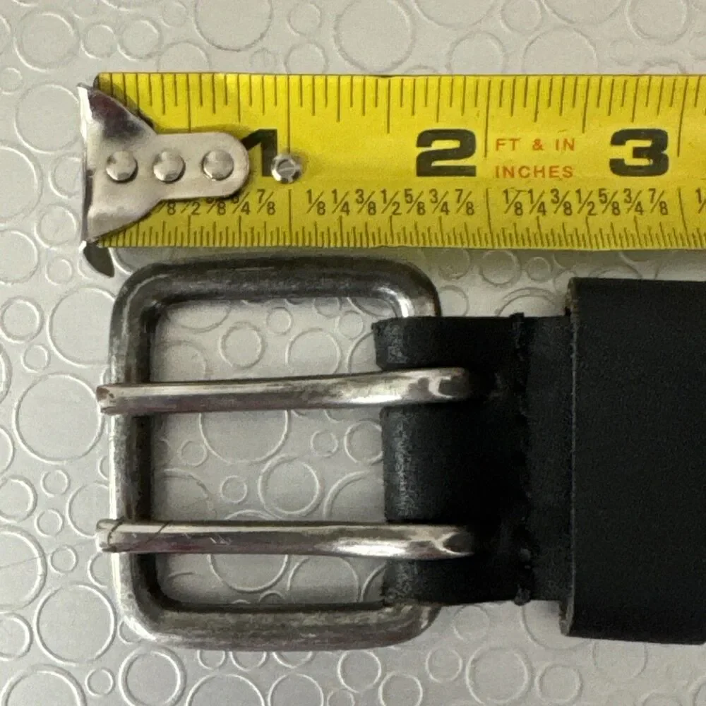 Wrangler Black Leather Belt 42 Double Prong Dual Pin Buckle Rugged Workwear 1.5”